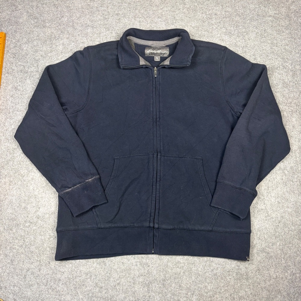 Eddie Bauer Mens XL Navy Blue Full Zip Fleece Mock Neck Sweatshirt Jacket